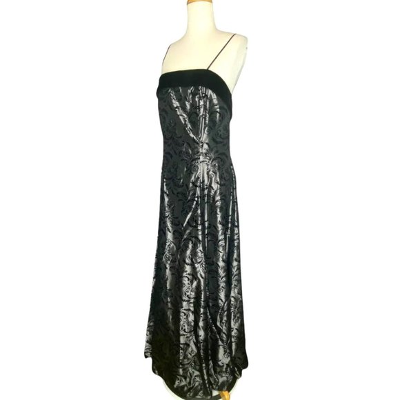 Vintage Gown Glamorous c1980s Dave & Johnny Formal Silver Black Velvet Jacquard - Picture 9 of 12